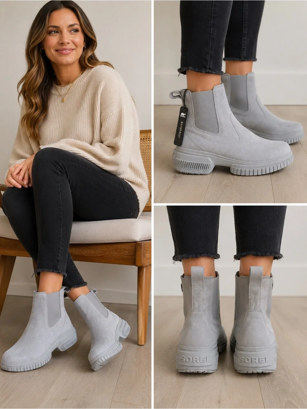 Sorel Waterproof Suede Chelsea Ankle Boots Gray Women’s Size 8.5 NWT